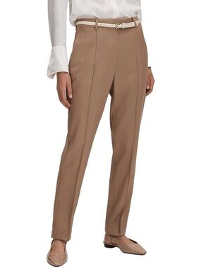 Reiss Women's Wren Slim Fit Dress Pants High Waist Ankle Pin Tuck Mink Size 14R